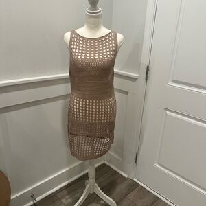 Source Unknown Tan Crochet Swim Coverup